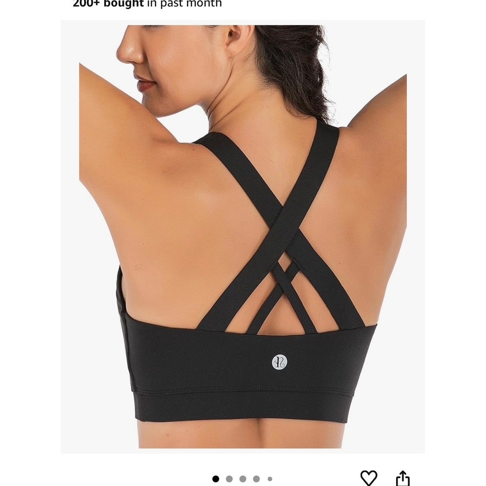 Strappy Sports Bra Black Crisscross Back Medium Support Size M